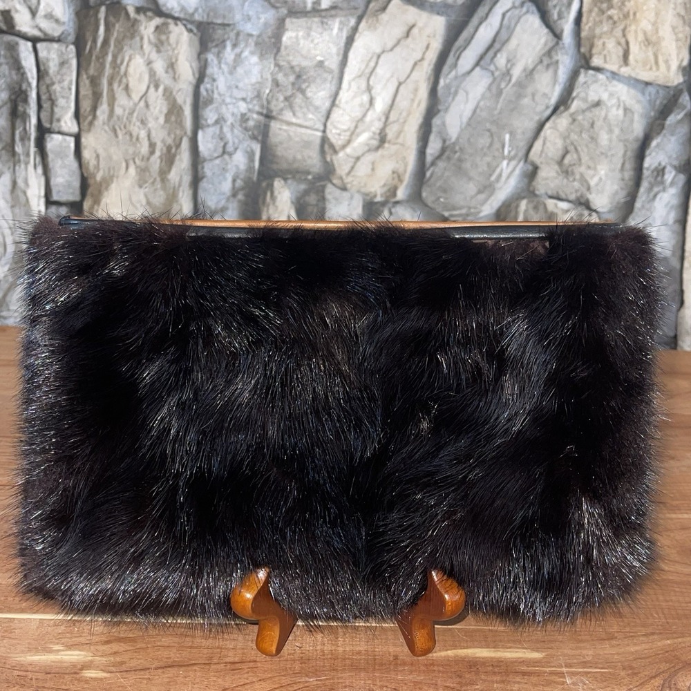 Elegant Black Mink‎ Fur Evening Clutch Bag Upcycled NEW 8" X 5"